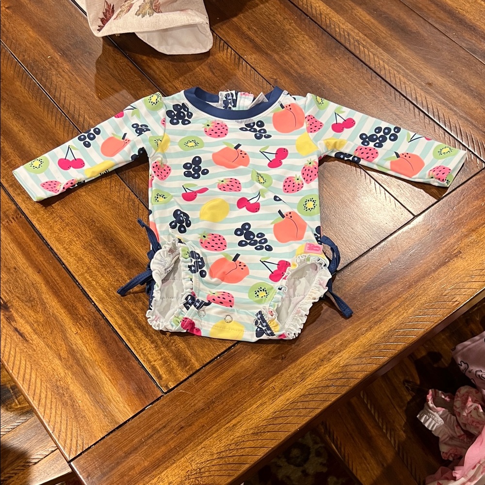 Colorful Fruit Print Baby Swimsuit Ruffle Butts 6-12 month EUC girls